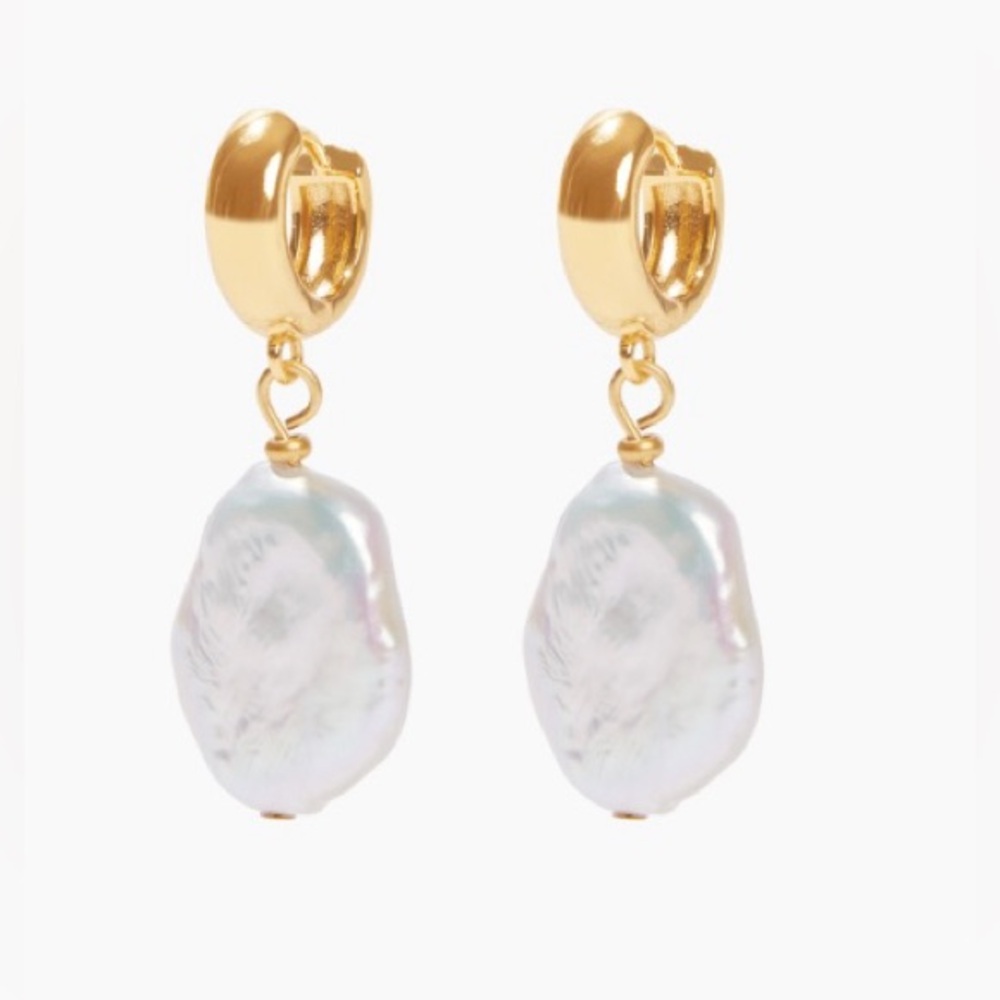 Our Spare Change 18k, gold-plated brass, freshwater pearl earrings.